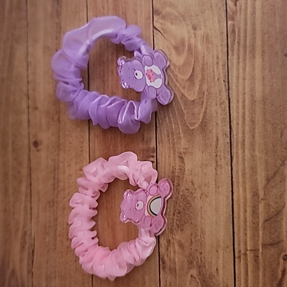 Bears Acrylic Pink and Purple Tulle Fabric Elastic Girl's Hair Crunchies - Picture 1 of 7